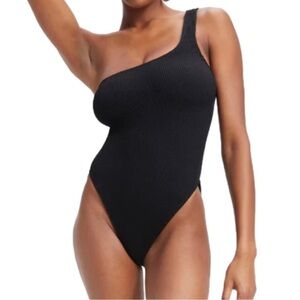 GOOD American One Shoulder One Piece Swimsuit Black